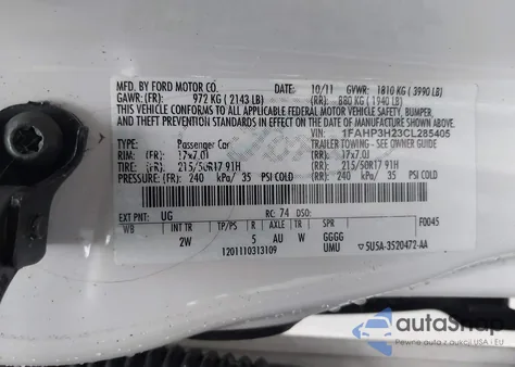 2012 Ford Focus Sel z USA, uszkodzony, nr VIN 1FAHP3H23CL285405